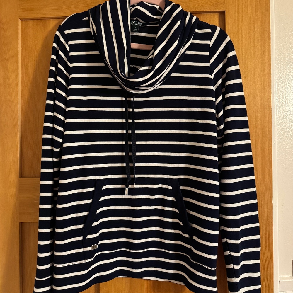 Lauren Navy & White cowl neck sweater/sweatshirt Size Large